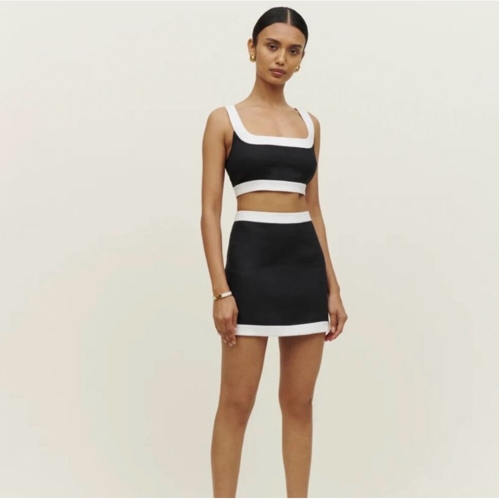 Reformation Robbie Linen Two Piece Set Black White Size 4 NWT